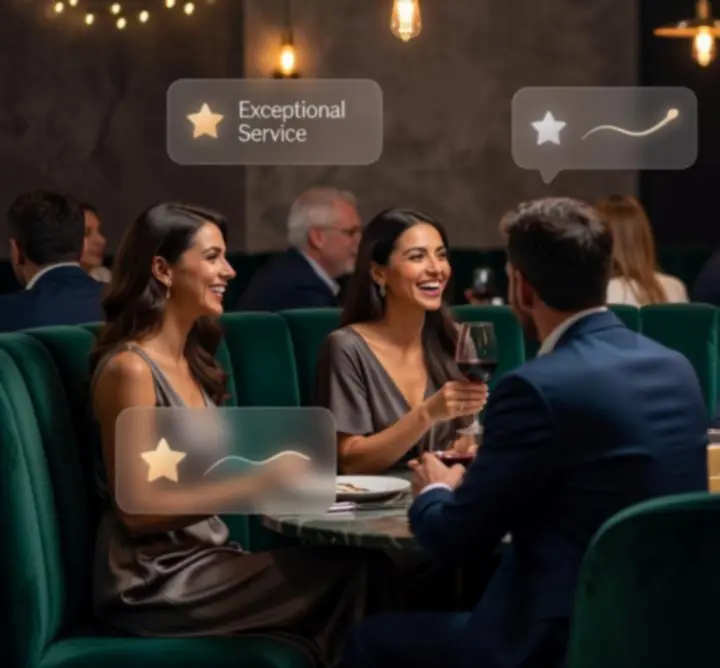 Vendégek jó hangulatban a Social Mira esti atmoszférájában