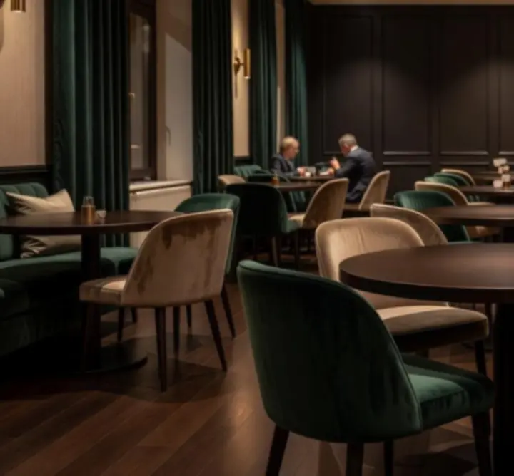 Hangulatos póker lounge bársonyszékekkel és meghitt megvilágításban
