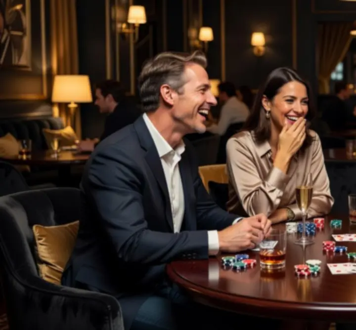 Vendégek póker esten, baráti társaságban, elegáns éttermi környezetben